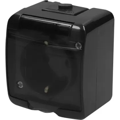 Розетка одноместная Eti Hermetics RHE-1sd-BL с з/к IP54 черная/прозрачная крышка (4668090)