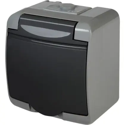 Розетка одноместная Eti Hermetics RHE-1s-SRG с з/к IP54 серая/графитовая крышка (4668106)