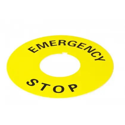Табличка маркировочная EMERGENCY STOP желтая круглая для кнопок XB2 Аско-Укрем (A0140010073) Табличка маркировочная EMERGENCY STOP желтая круглая для кнопок XB2 Аско-Укрем (A0140010073)