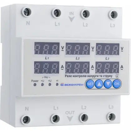 Реле контроля напряжения и тока Аско-Укрем RKV 4P 63A