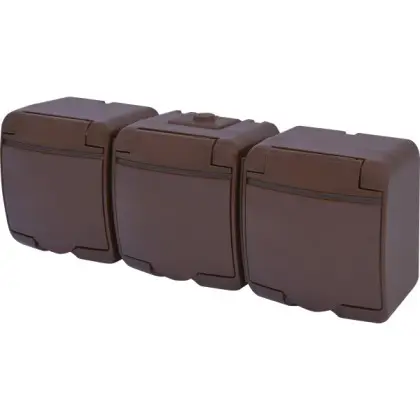 Розетка трехместная Eti Hermetics RHE-3s-KR с з/к IP54 коричнневая (4668054)