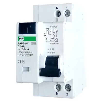 Диференціальний автомат Promfactor FAP6-AC C 16А/0,03A 2P (1P+N) 6кА (FAP06C16030AC)