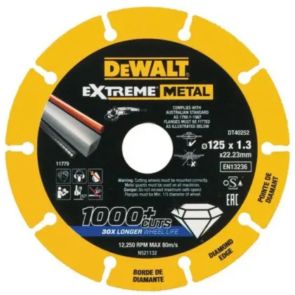 Алмазный диск по металлу DeWALT DT40252 Ø 125х1,3х22,2мм Алмазный диск по металлу DeWALT DT40252 Ø 125х1,3х22,2мм