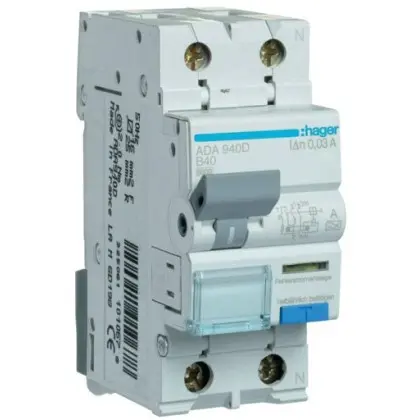 Диф автомат Hager ADA940D B 40A 1P+N 6кА 30мА A Диф автомат Hager ADA940D B 40A 1P+N 6кА 30мА A