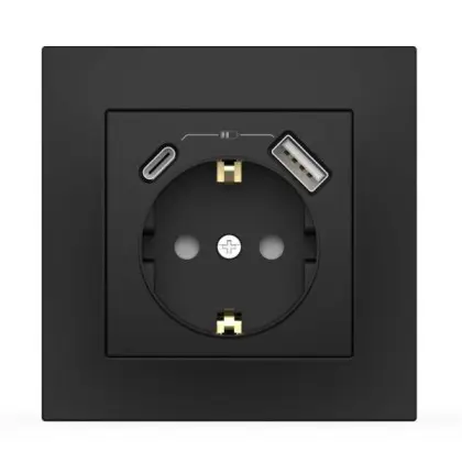 Розетка EL-BI VEGA черный мат 1-я с заземлением + 2USB (Type C+A) 3А ( 510-014800-347 )