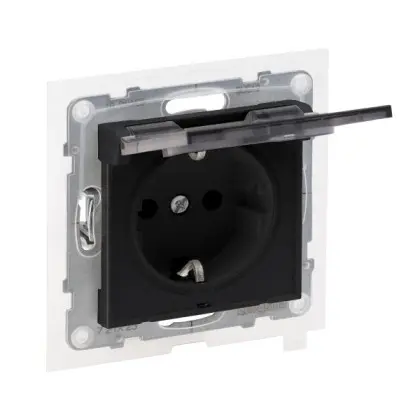 Розетка IP44 2К+З 16А/250В з кришкою Legrand SUNO (чорний) 721423