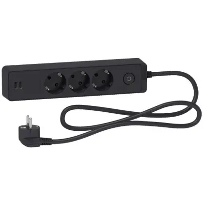 Удлинитель Schneider Electric ST943U1B на 3 места и 2хUSB (1,5м) черный