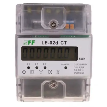 Трехфазный счетчик энергопотребления F&F LE-02D-CT 3х230/400В 3х5А Трехфазный счетчик энергопотребления F&F LE-02D-CT 3х230/400В 3х5А