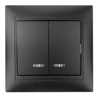 Двухкнопочный выключатель Elcor Emily 9215 (211636) с подсветкой (черный)