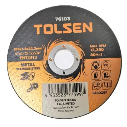Отрезной диск по металлу/нержавейке Tolsen (76103) 125х1.2х22.2мм Отрезной диск по металлу/нержавейке Tolsen (76103) 125х1.2х22.2мм