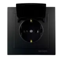 Розетка Nilson Touran черная мат 1-я с заземлением с крышкой ( 24381018 )