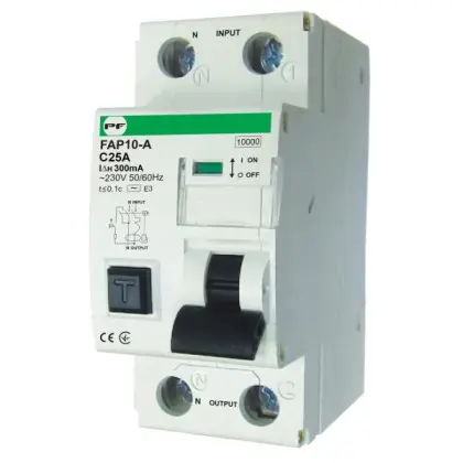 Дифференциальный автомат Promfactor FAP10-A C 25А/0,3A 2P (1P+N) 10кА (FAP10C25300A)