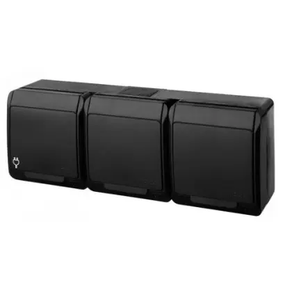 Розетка накладная 3-местная с крышкой черная Elektro-Plast Hermes IP44, 0326-09