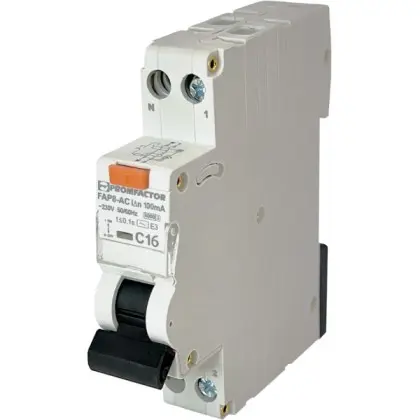 Автомат защитного отключения Promfactor FAP8-AC «C» 16А/0,1A 1P+N 6кА (FAP08C16100AC)