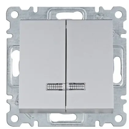 Двухклавишный выключатель Hager WL0242 Lumina 10АХ/230В с подсветкой (серебристый)
