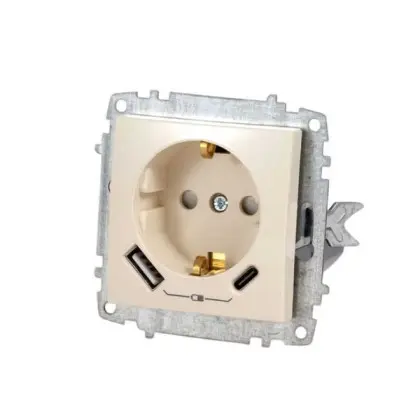 Розетка EL-BI ZENA кремовая 1-на с заземлением + 2USB (Type C+A) без рамки ( 609-010300-334 ) Розетка EL-BI ZENA кремовая 1-на с заземлением + 2USB (Type C+A) без рамки ( 609-010300-334 )