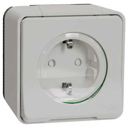 Накладная розетка Schneider Electric MUR39034 с з/к и шторками IP55 (белая)