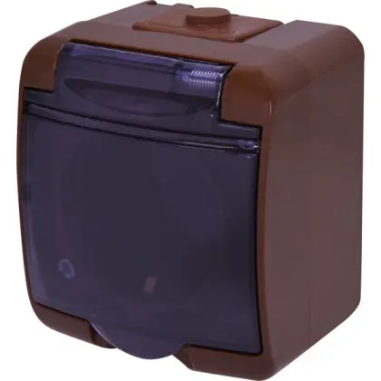 Розетка одноместная Eti Hermetics RHE-1sd-KR с з/к IP54 коричнневая/прозрачная крышка (4668051)