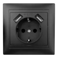 Розетка Elcor Emily 9215 (211650) с заземлением и 2 USB (черная)