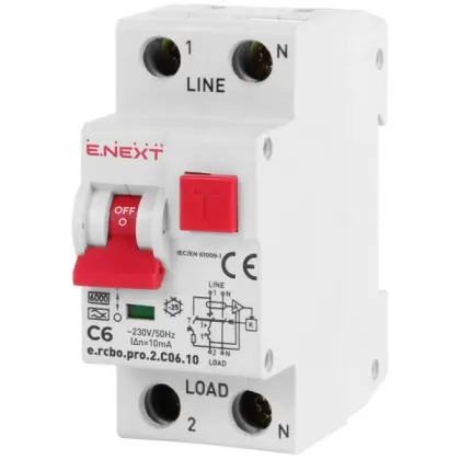 Вимикач диференційного струму E.Next e.rcbo.pro.2.C06.10 1P+N 6А С тип А 10мА (p0720001) Вимикач диференційного струму E.Next e.rcbo.pro.2.C06.10 1P+N 6А С тип А 10мА (p0720001)