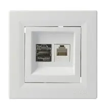 Розетка телефонна + комп'ютерна RJ45 + RJ12 кат.5е. подвійна біла Asfora, EPH4900121 Розетка телефонна + комп'ютерна RJ45 + RJ12 кат.5е. подвійна біла Asfora, EPH4900121