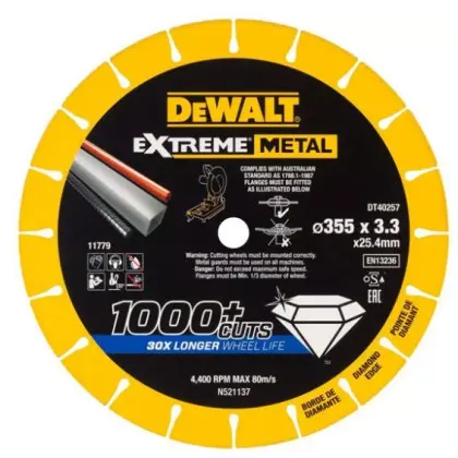Алмазный диск по металлу DeWALT DT40257 Ø 335х3,3х25,4мм Алмазный диск по металлу DeWALT DT40257 Ø 335х3,3х25,4мм