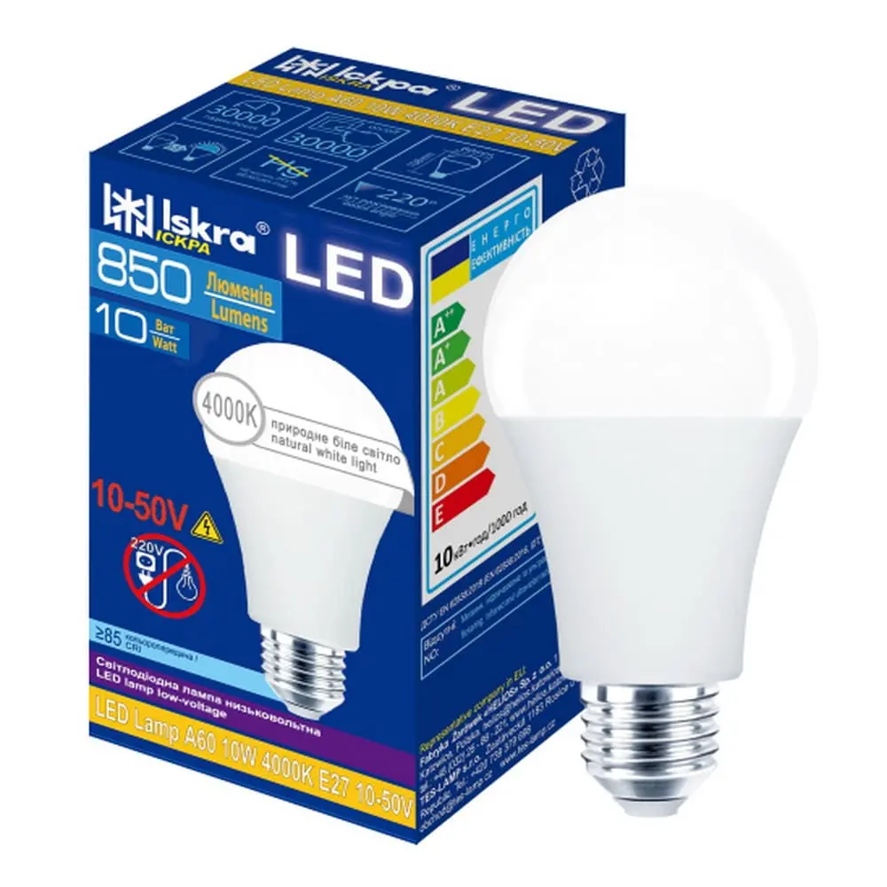 Лампа світлодіодна LED A60 10W E27 4000K ISKRA