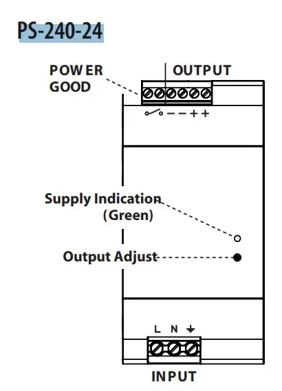 Источник питания ETI 004656683 PS-240-24 (Вход: 100-240V AC/140-340V DC; Выход: 24-28V DC/240W/10A) - фото №3