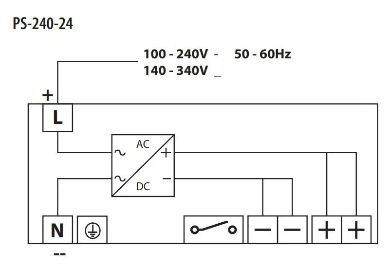 Источник питания ETI 004656683 PS-240-24 (Вход: 100-240V AC/140-340V DC; Выход: 24-28V DC/240W/10A) - фото №4