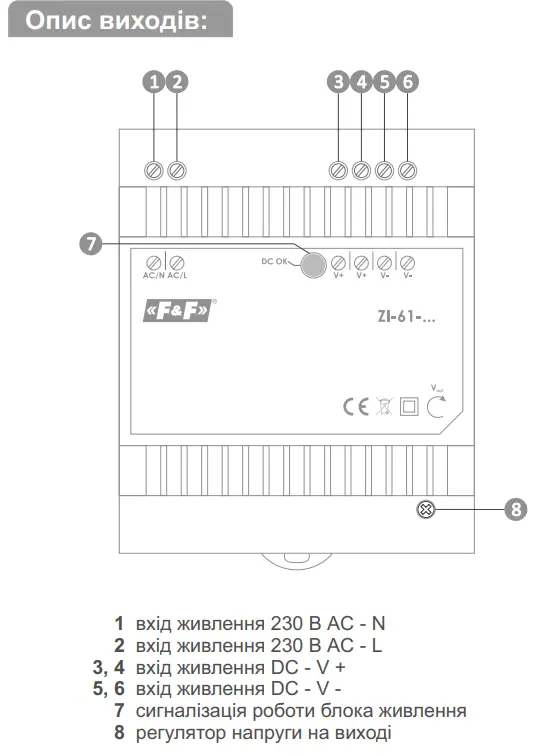 Джерело живлення F&F ZI-61-12V 180-264В AC 2,5А OUT 12В DC 60Вт - фото №2