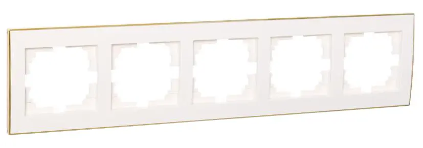 Пятиместная горизонтальная рамка Lezard Rain (703-0226-150) с боковой вставкой золото (белая) - фото №1