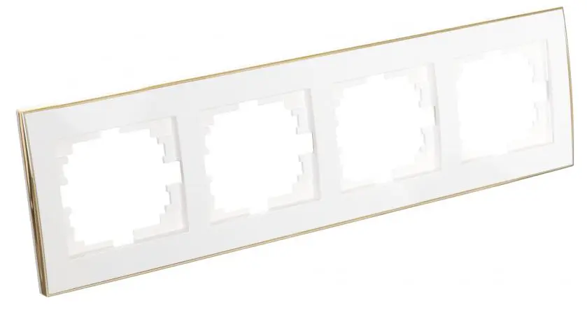 Четверной горизонтальная рамка Lezard Rain (703-0226-149) с боковой вставкой золото (белая) - фото №1 Четверной горизонтальная рамка Lezard Rain (703-0226-149) с боковой вставкой золото (белая) - фото №1