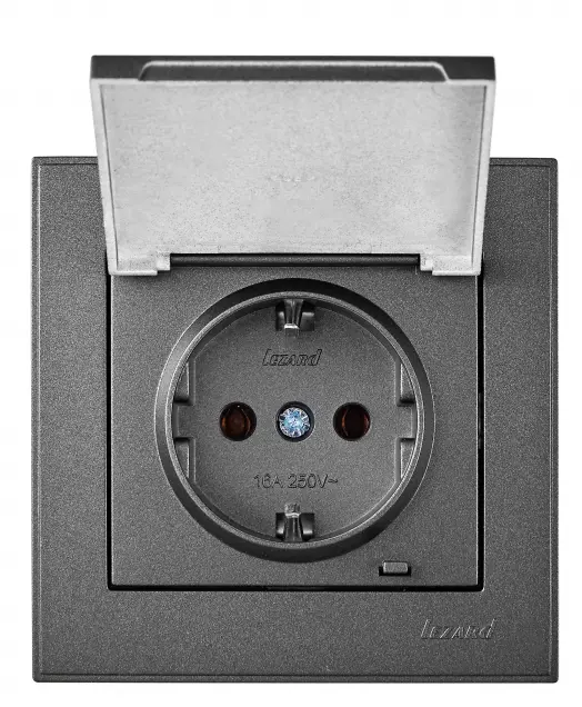 Розетка Lezard Rain (703-4288-123B) з кришкою із з/к ПБТ (антрацит) - фото №1