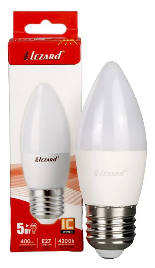 Светодиодная лампа Lezard «Candle» (N442-B35-2705) 5Вт E27 B35 220В 4200K - фото №1