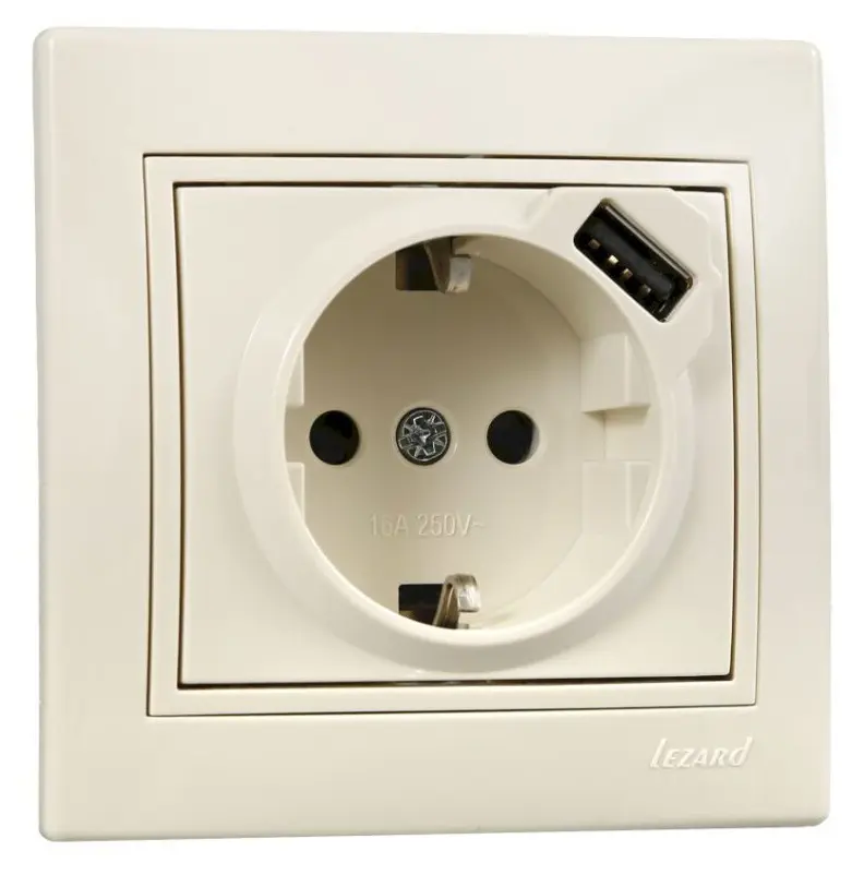 Розетка Lezard «Mira» (701-0303-181) с/з с USB (кремовая)