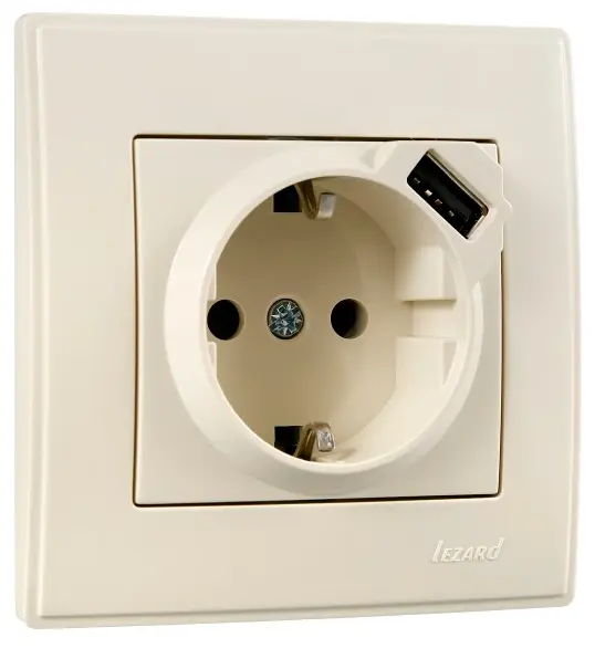 Розетка Lezard «Lesya» (705-0303-181) с/з с USB (кремовая)