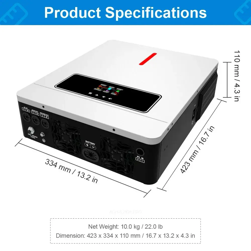 Гібридний інвертор Daxtromn AGH-6.2KW, 48 В, 120 А, 6200 Вт (безперебійник, UPS, ДБЖ) - фото №2