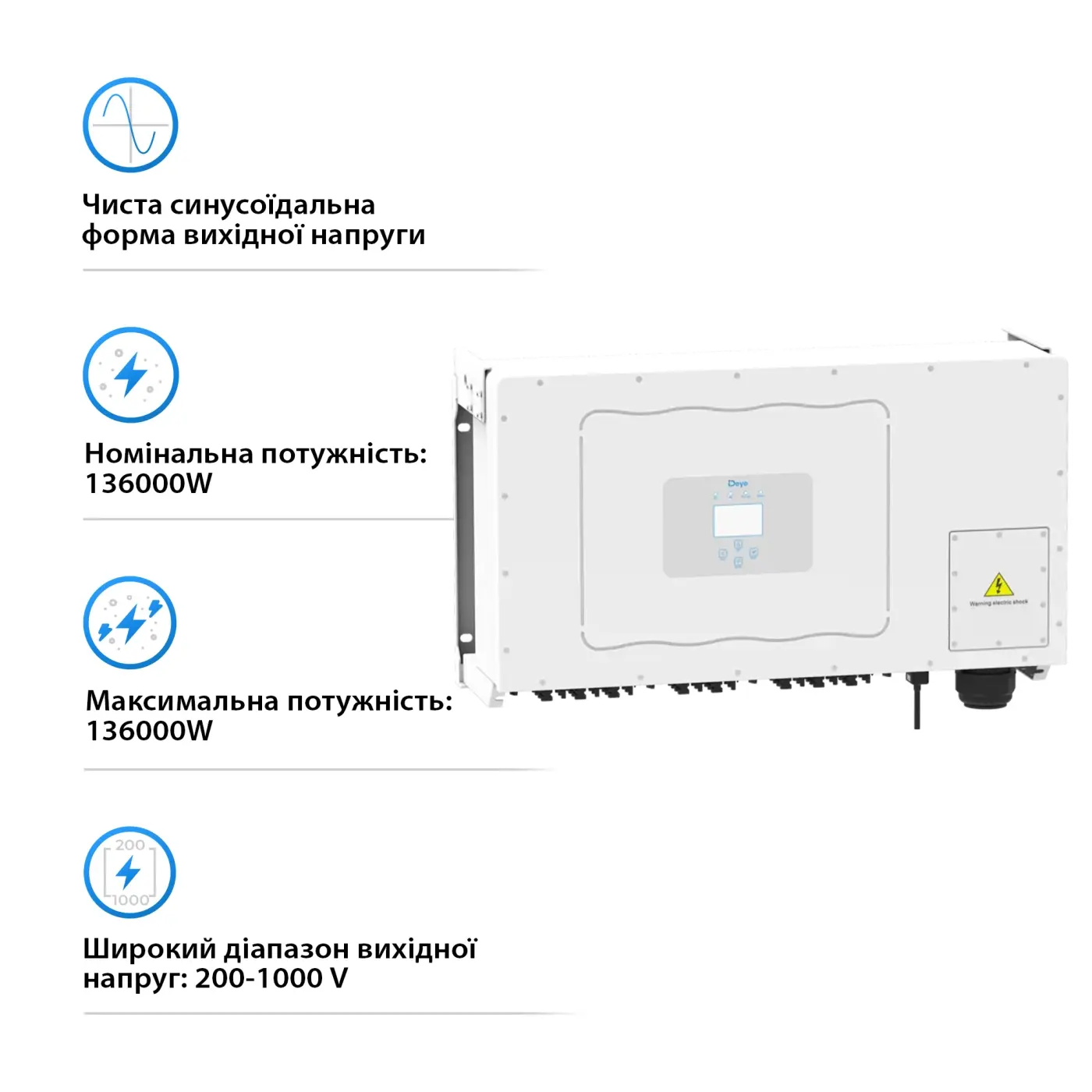 Сетевой инвертор DEYE SUN-136K-G01P3-EU 136KW Трехфазный 380V/50hz - фото №1 Сетевой инвертор DEYE SUN-136K-G01P3-EU 136KW Трехфазный 380V/50hz - фото №1
