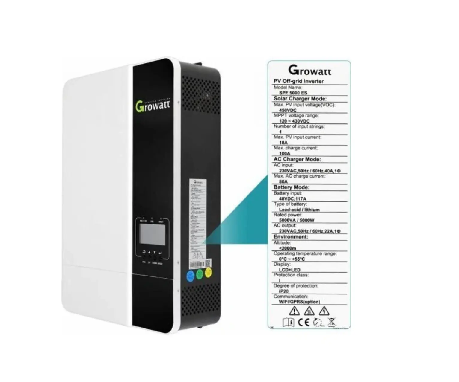 Гібридний інвертор Growatt SPF 3500 ES, 48 В, 3500 Вт (безперебійник, UPS, ДБЖ) - фото №3