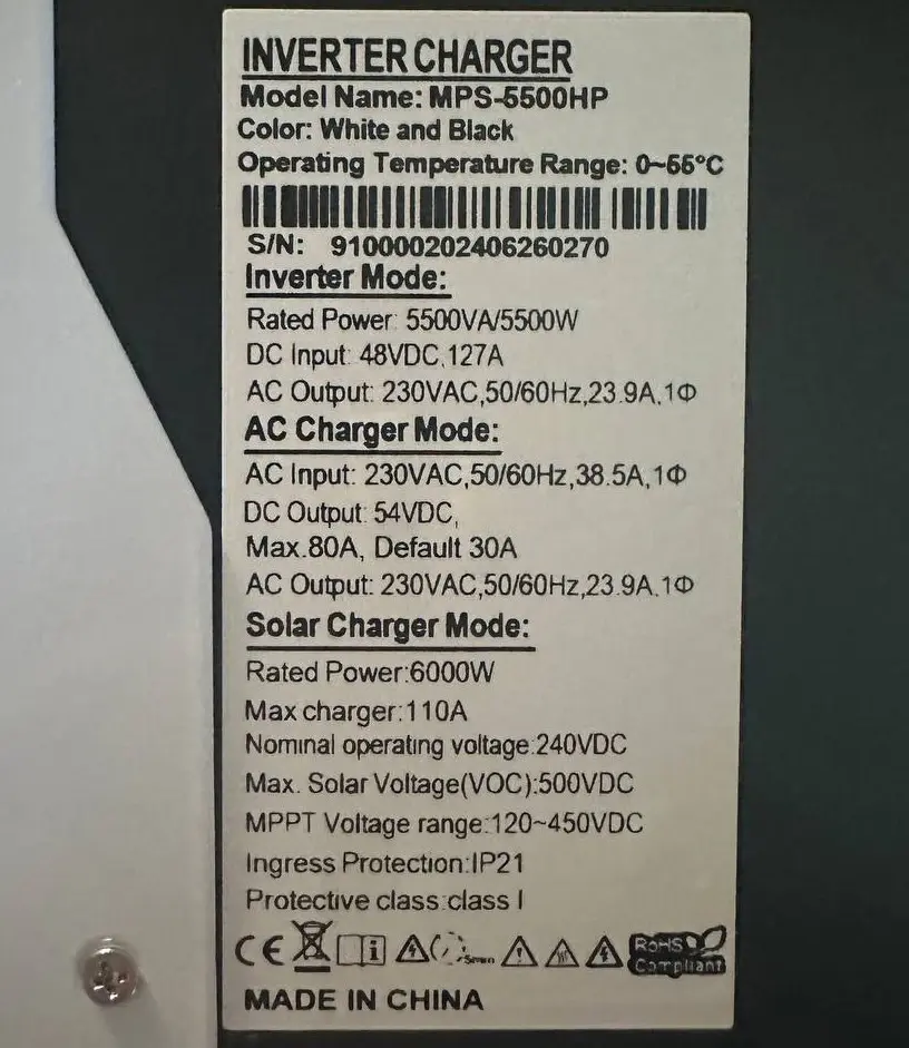 Гібридний інвертор Daxtromn HGP-5500W, 48 В, 80 А, 5500 Вт (безперебійник, UPS, ДБЖ) - фото №6