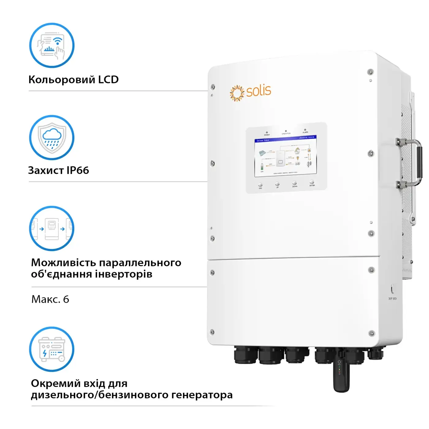 Гібридний інвертор Solis S6-EH3P12K-L 12KW 48V 2 MPPT Wi-Fi 220/380V Трифазний - фото №1