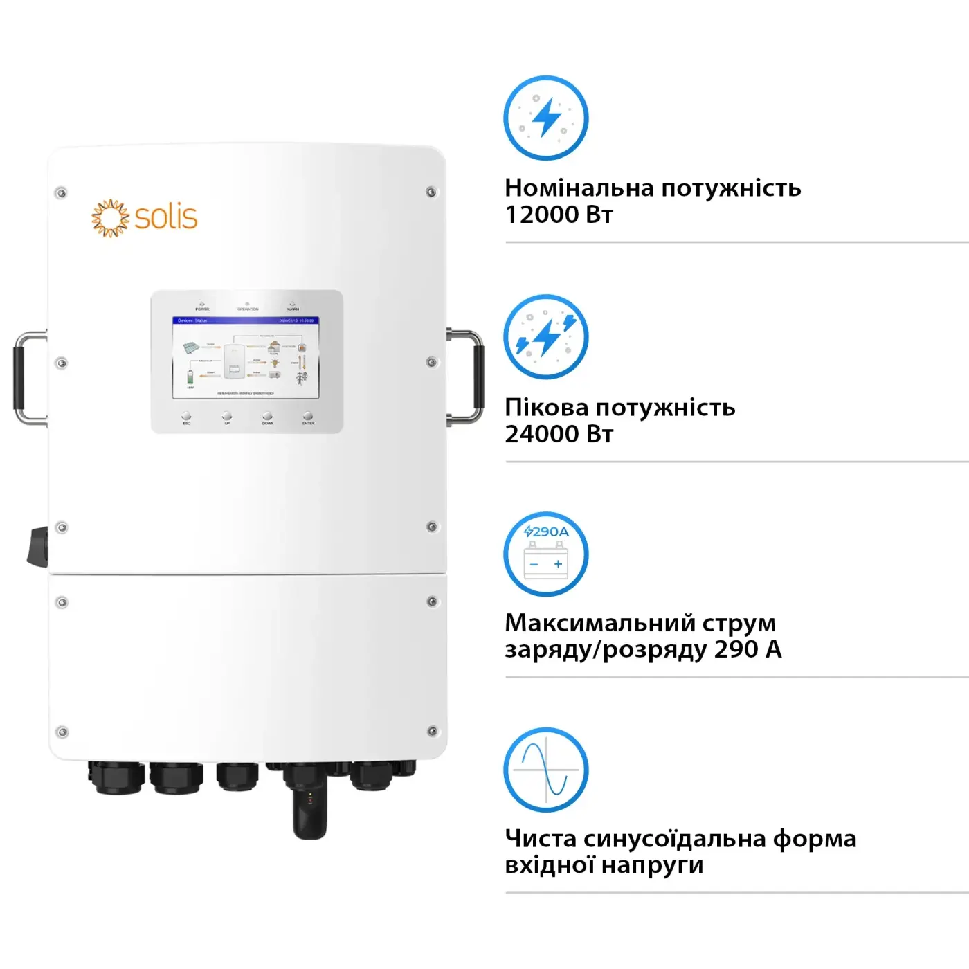 Гібридний інвертор Solis S6-EH3P12K-L 12KW 48V 2 MPPT Wi-Fi 220/380V Трифазний - фото №3