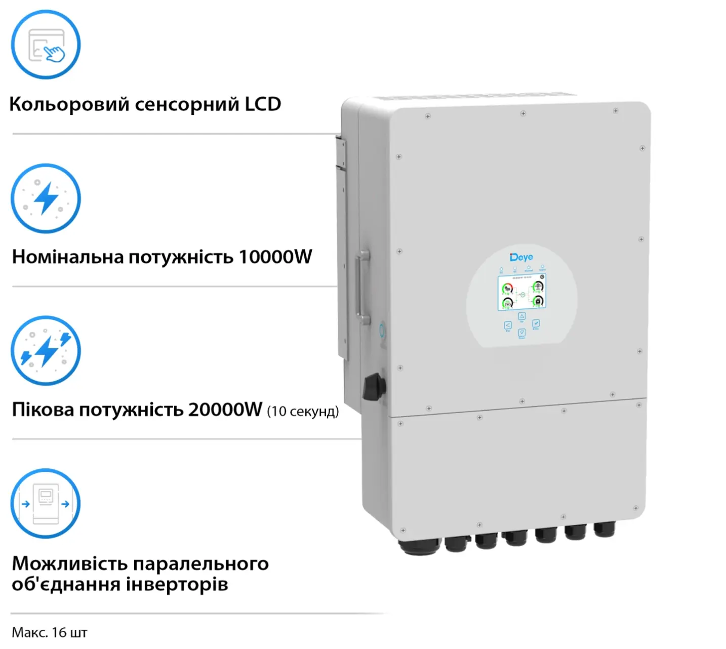 Гибридный инвертор DEYE SUN-10K-SG02LP1-EU-AM3 - фото №1