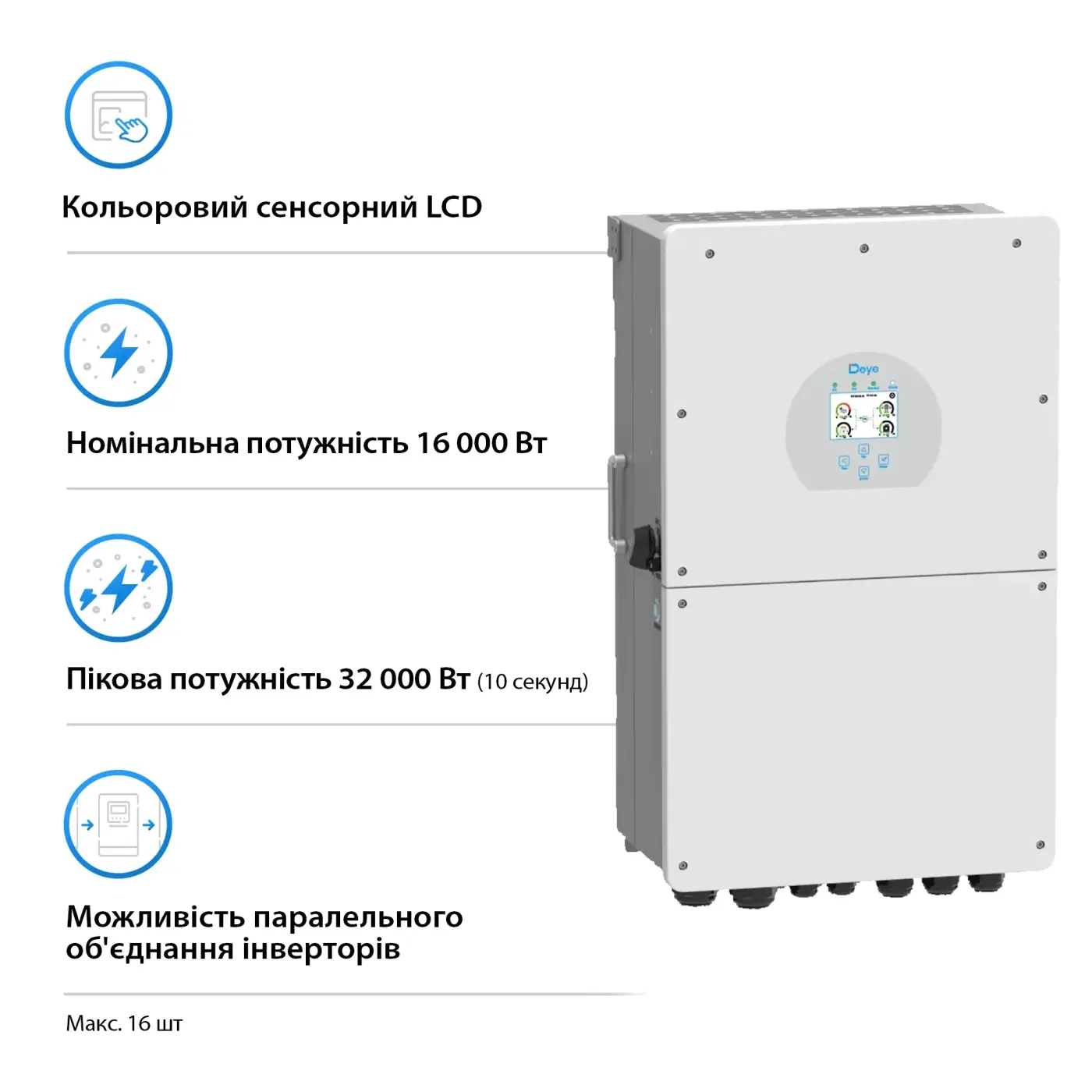 Інвертор гібридний DEYE SUN-16K-SG01LP1-EU (SUN-16K-SG02LP1-EU) - фото №1 Інвертор гібридний DEYE SUN-16K-SG01LP1-EU (SUN-16K-SG02LP1-EU) - фото №1