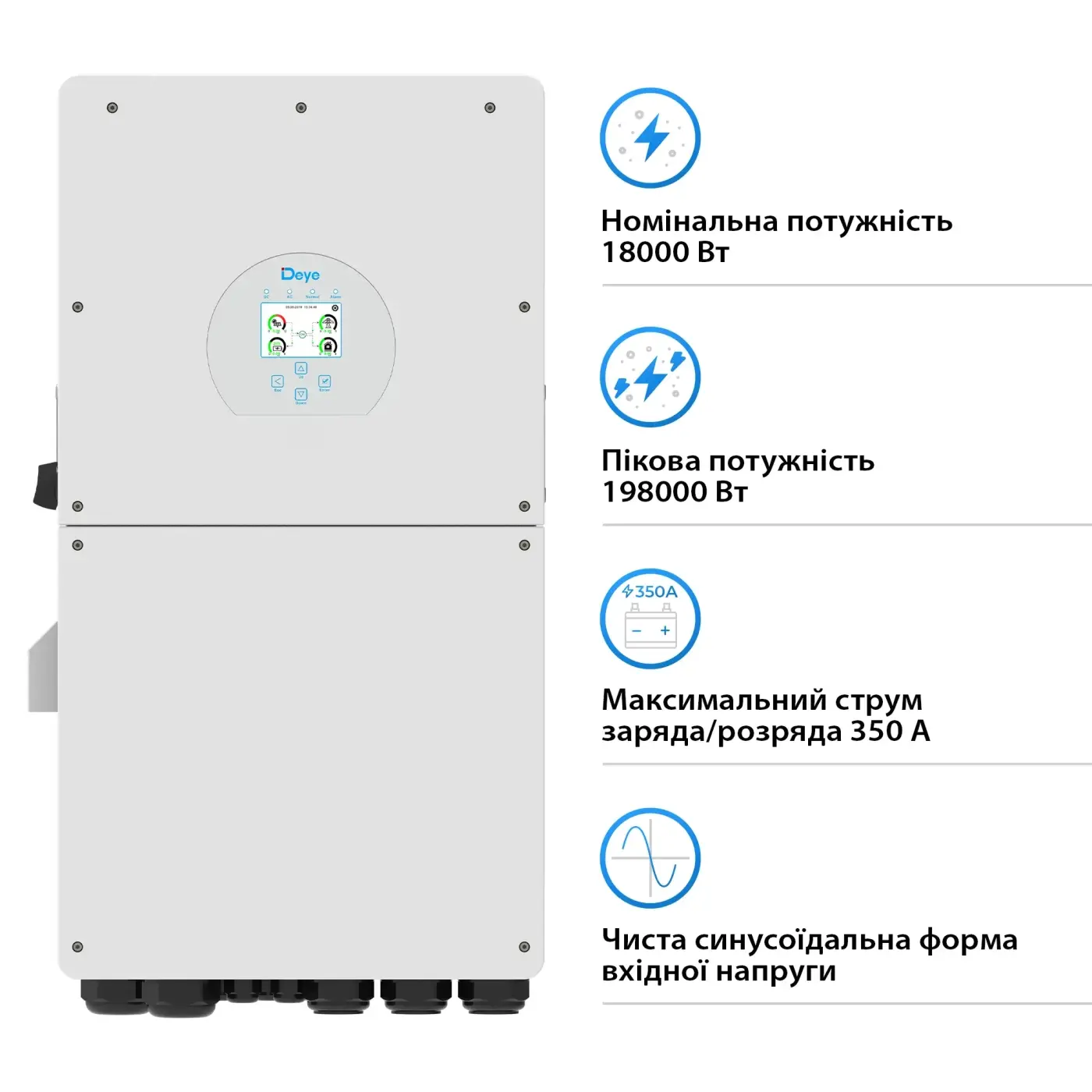 Гібридний інвертор Deye SUN-18K-SG01LP1-EU-AM3-P 18kW 48V 3 MPPT Wi-Fi 220V Однофазний - фото №1