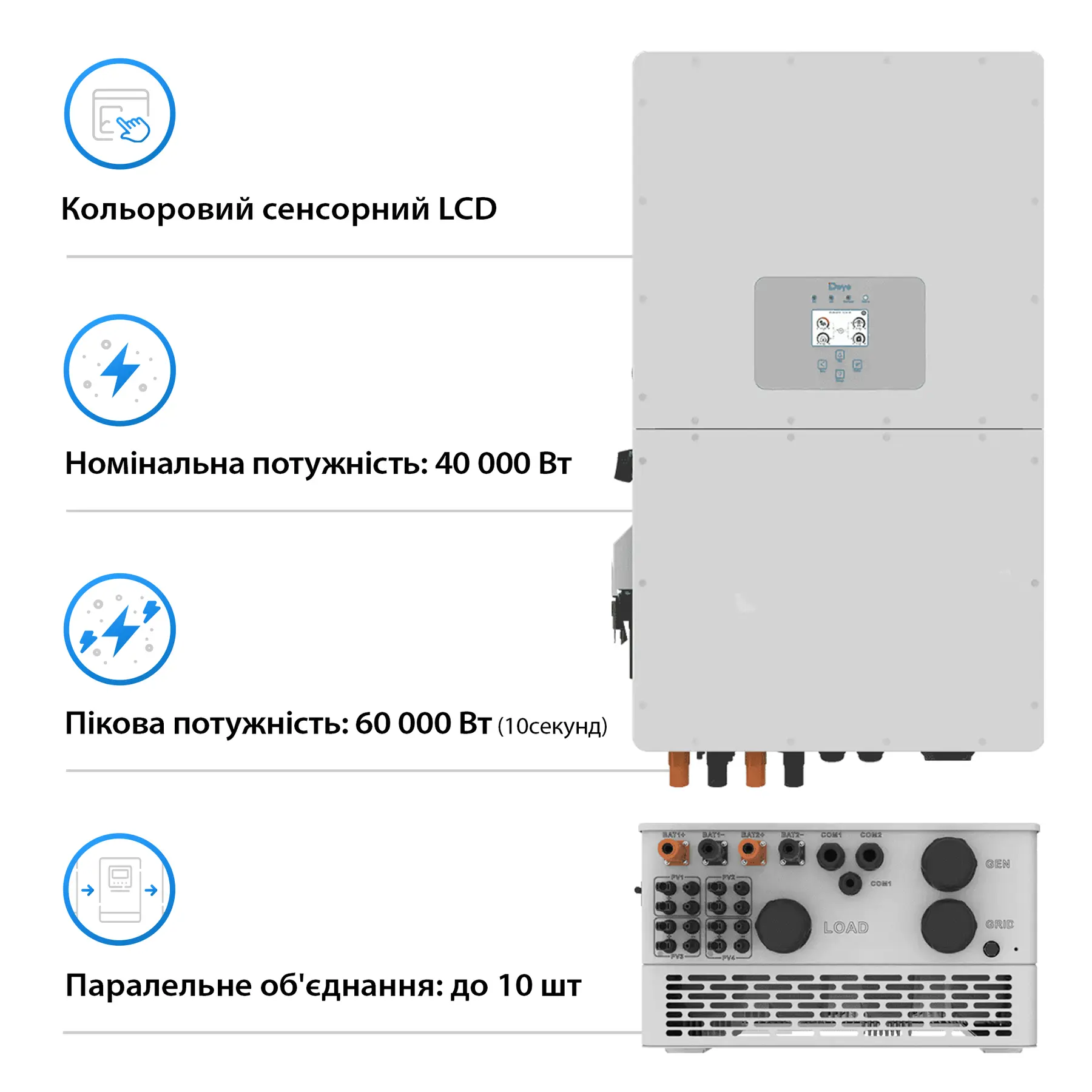 Інвертор гібридний DEYE SUN-40K-SG01HP3-EU-BM4 - фото №1