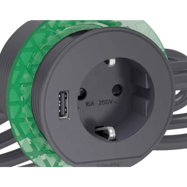 Встраиваемый в стол розеточный блок Schneider Electric INS44005 (2К+З)+USB тип А (антрацит) - фото №1