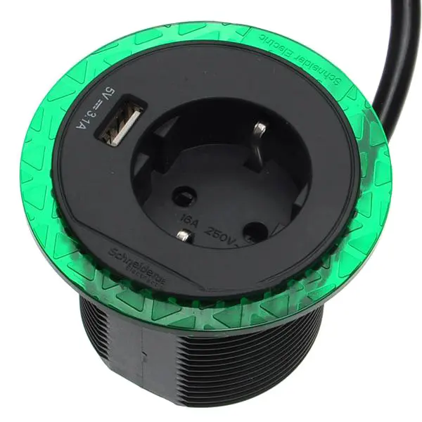 Встраиваемый в стол розеточный блок Schneider Electric INS44005 (2К+З)+USB тип А (антрацит) - фото №3