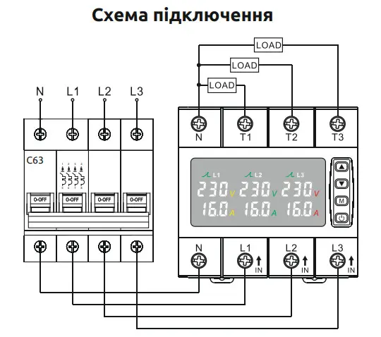 Трехфазное реле контроля напряжения и тока Promfactor FRVA3-63A - фото №1