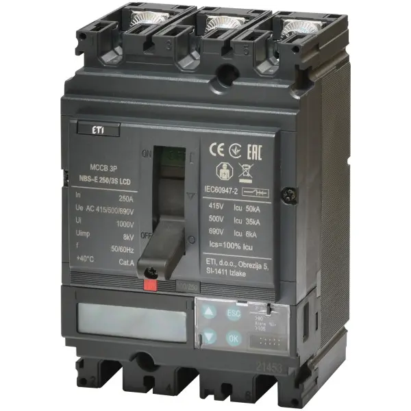 Корпусний автоматичний вимикач ETI NBS-E 250/3S LCD 3P 250A 50кА (4673087) Корпусний автоматичний вимикач ETI NBS-E 250/3S LCD 3P 250A 50кА (4673087)
